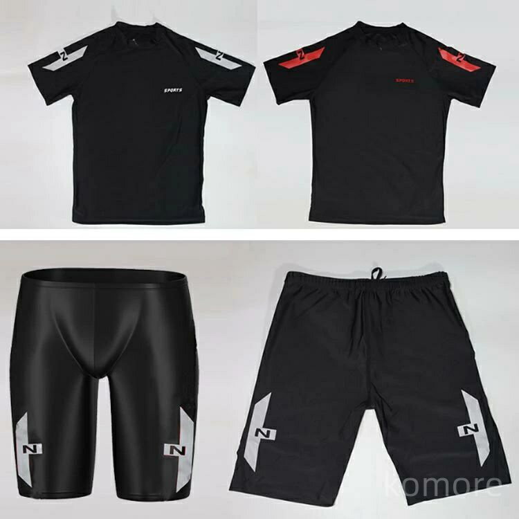 【送料無料】学生 男子 半袖 競泳 トレーニング水着 セパレート スイムウェア フィットネス水着 ラッシュガード メンズ 水着