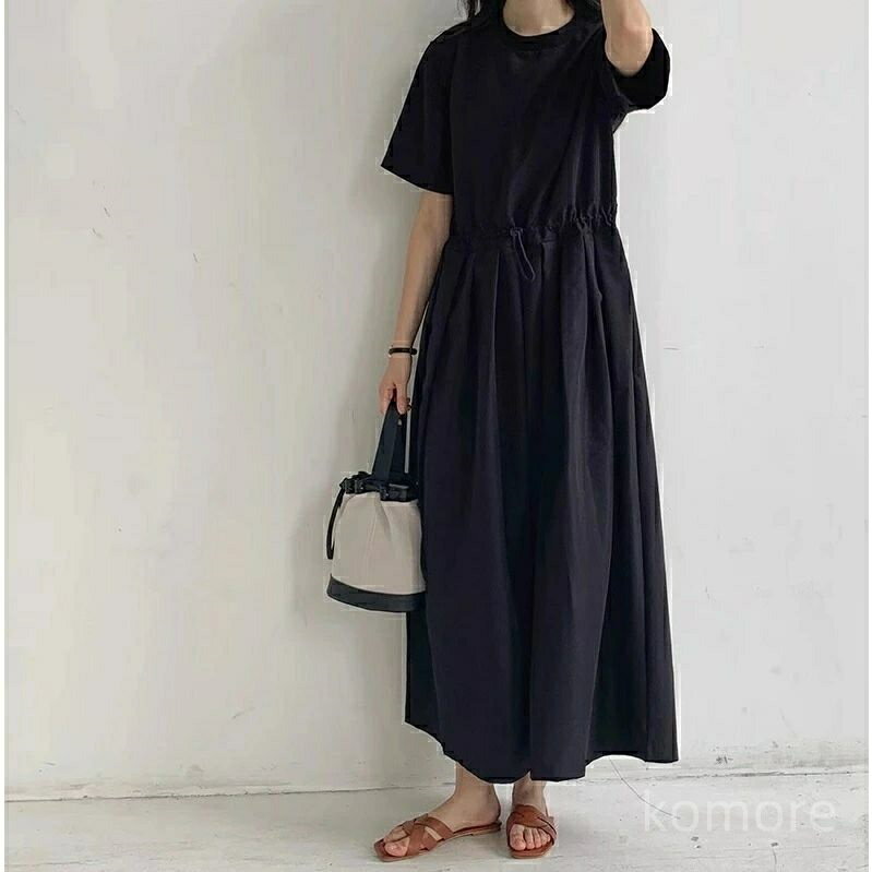 【送料無料】レディース 50代 40代 30代 20代 ブラック デート お出かけ お呼ばれ 上品 きれいめ 旅行 無地 ワイドパンツ 体型カバー 半袖 秋 夏 春 軽やか ゆったり ワントーン 着回し パンツドレス パンツ サロペット ジャンプスーツ プリーツ オールインワン