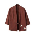 【送料無料】いサイズ おしゃれ カジュアル ゆったり トップス シンプル 鶴柄 メンズ 羽織 和風 刺繍 和式パーカー 7分袖 開襟シャツ 甚平風