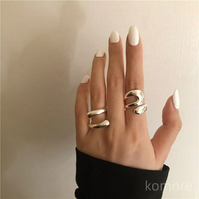 【送料無料】フリーサイズ レトロ 対応 金属アレルギー シルバー リング 指輪 ヴィンテージ 2点セット ロールリング&ループリング