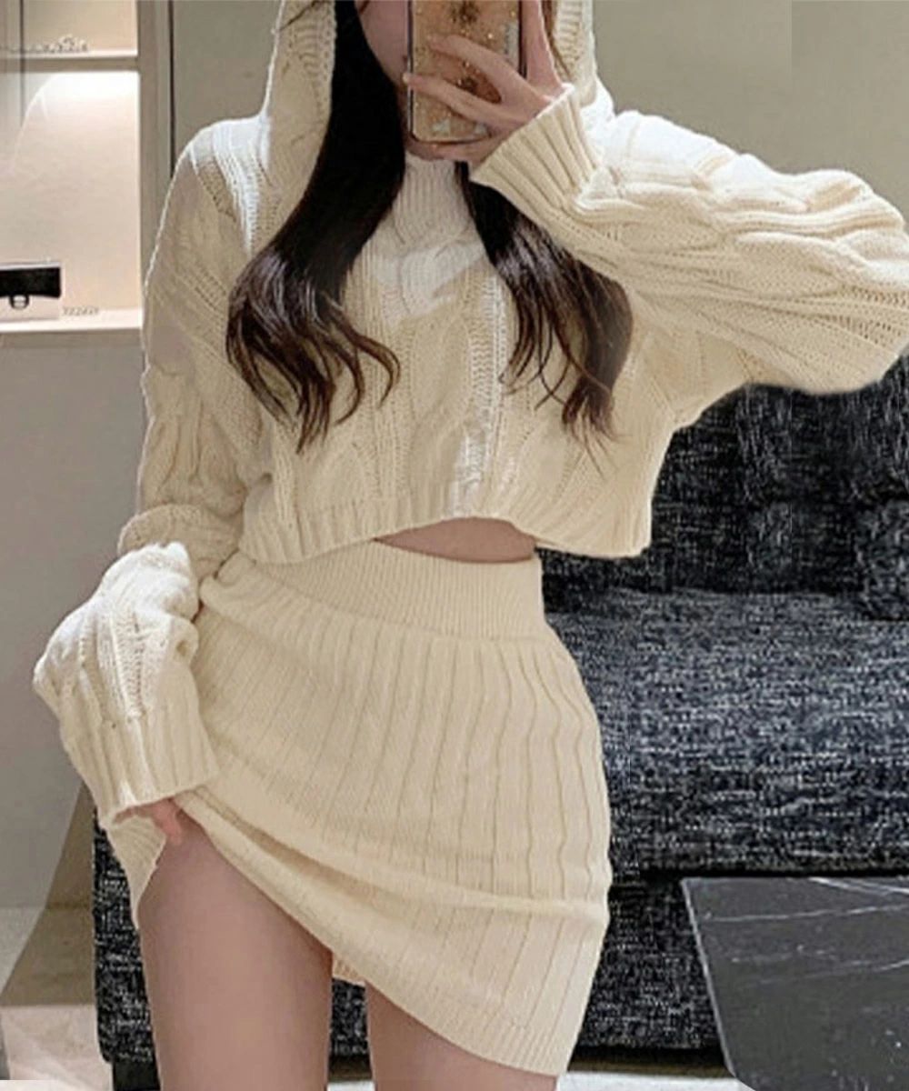 ム 韓国風 春秋冬 韓国 ケーブルニットセットアップ アイドルニット 撮影 インスタ 国風ファッション