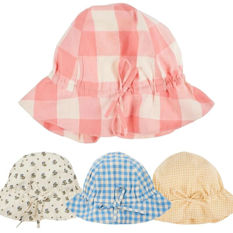 Sun Visor - 帽子 ベビーキャップ サイズ調節可能 チェック柄 首を守る 水着に合わせる サンバイザー 赤ちゃん ベビー 可愛い 出産祝い 涼し