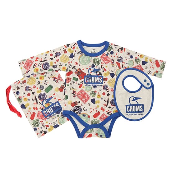 チャムス ベビーパターンドロングスリーブギフトセット CH27-1040 キッズ/子供用 ロンパース スタイ Baby Patterned L/S Gift S...