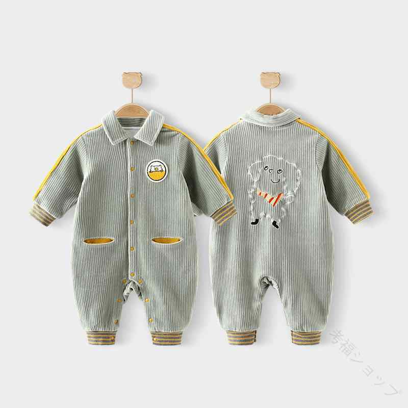 男の子 綿100% 前開き 保温 長袖 ベビー 女の子 スナップボタン 新生児 秋冬 お出かけ コーデュロイ ロンパース あったか ルーム