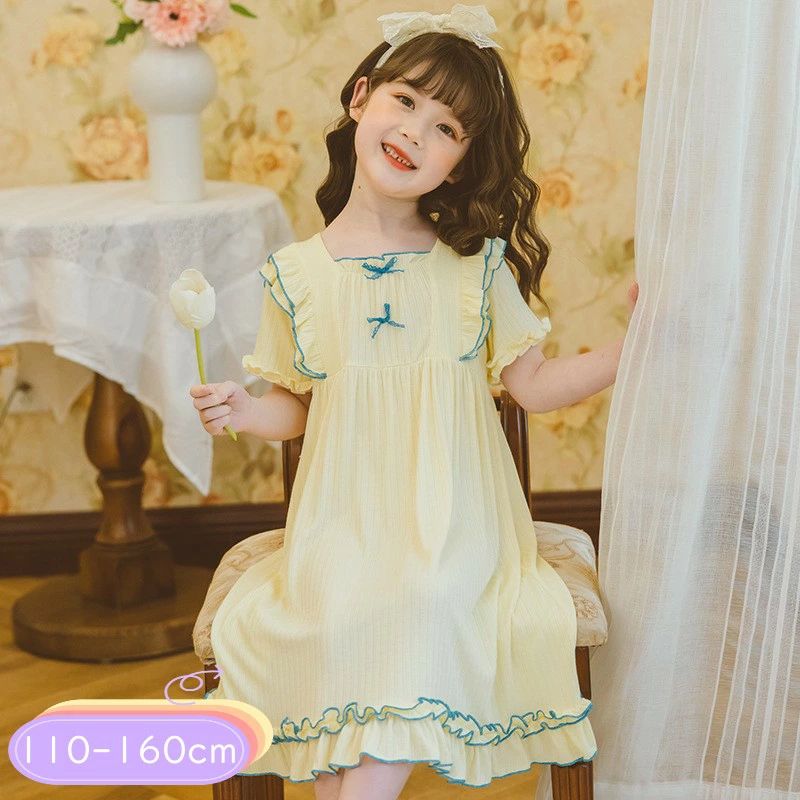 パジャマ 夏 キッズ 子供 柔らかい おし ワンピース 春 女の子 ルームウェア 部屋着 半袖 綿 パジャマ ..