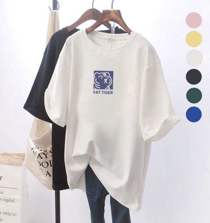 ティーシャツ タ ゆったり 丸ネック おしゃれ かわいい 半袖tシャツ ビッグt ロンティー ロングtシャツ レディース 虎