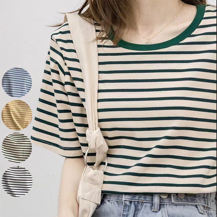 シンプル ナチュラル ラウンドネック 五分袖 ゆったり プルオーバー 半袖 トップス カジュアル レディース