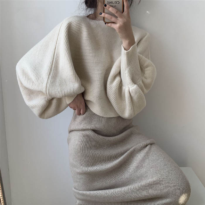 ゆったり セーター ボリューム袖 ニット 春 長袖 ぽわん袖 ぽわん袖 カジュアル 着心地 ニット ゆるっと 体型カバー 着回し 秋