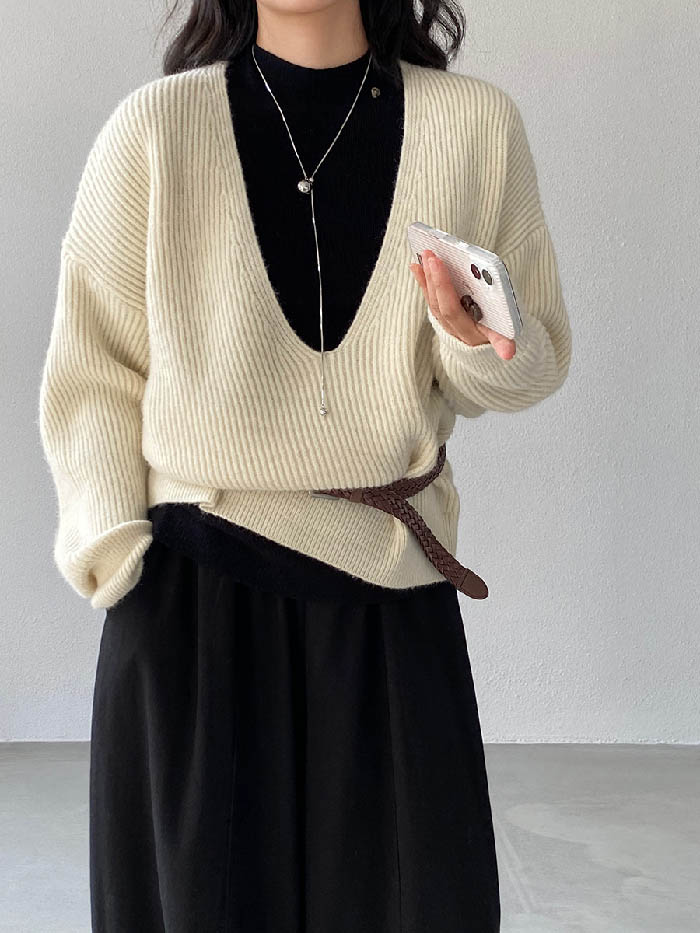 レディース 着回し 深Vネック 体型カバー 普段着 お洒落 ナチュラル 秋 柔らかい 重ね着 着心地 きれいめ オシャレ カットソー