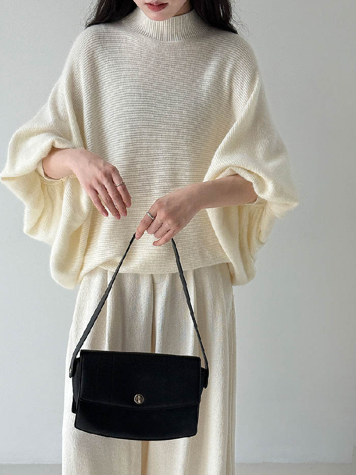 柔らかい ぽわん袖 トレンド感 着回し ぽわん袖 こなれ感 レディース ドルマン 冬 春 長袖 フェミニン カッ シンプル 秋 ニット