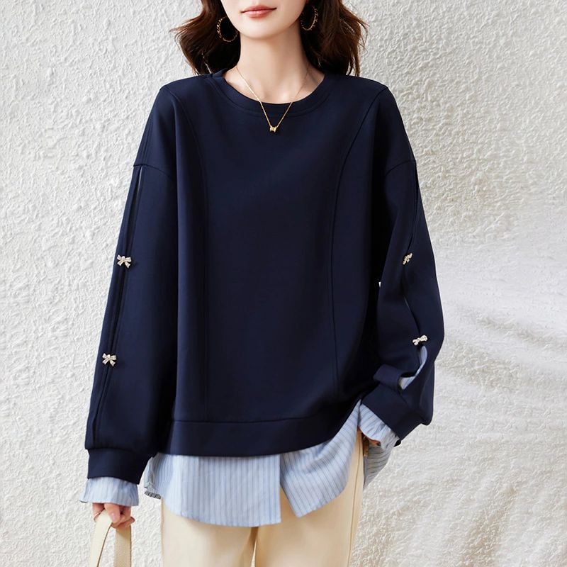 シンプル シャツ切替 カジュアル 30代 40代 レディース ゆるっと 裾シャツ フェイクレイヤード トップス おしゃれ 長袖 切り替え