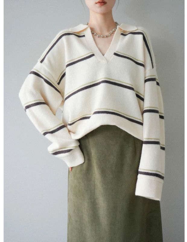 おしゃれ 大人 韓国ファッション ニットソー 体型カバー ボロ襟 大きいサイズ カジュアル ドロッ 女性 長袖 上品 スタイルアップ