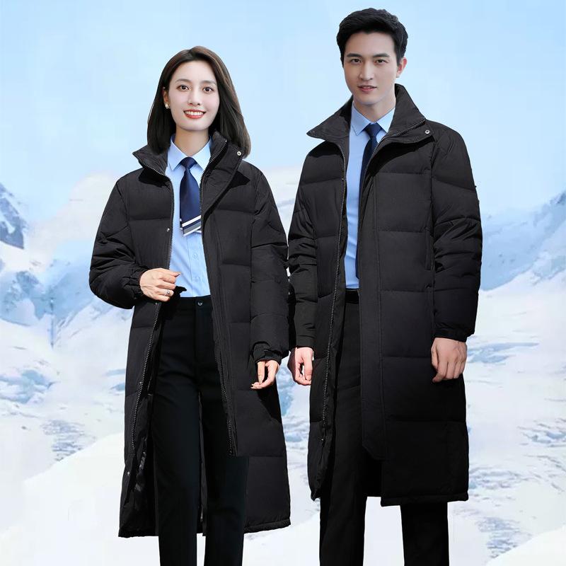 制服 ダックダウン 冬用 極厚 ダウンコート 保温 オフィス 通勤 防寒 フード付き 暖かい ビジネス 膝丈 男女兼用 作業着
