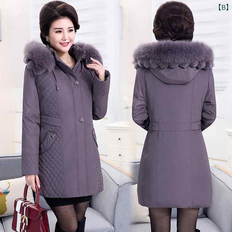 暖かい ママ 中高年 ポケット付き 厚手 大きいサイズ ゆ ダウンジャケット レディース 保温 防寒 ミドル丈 セミロング丈 ミセス