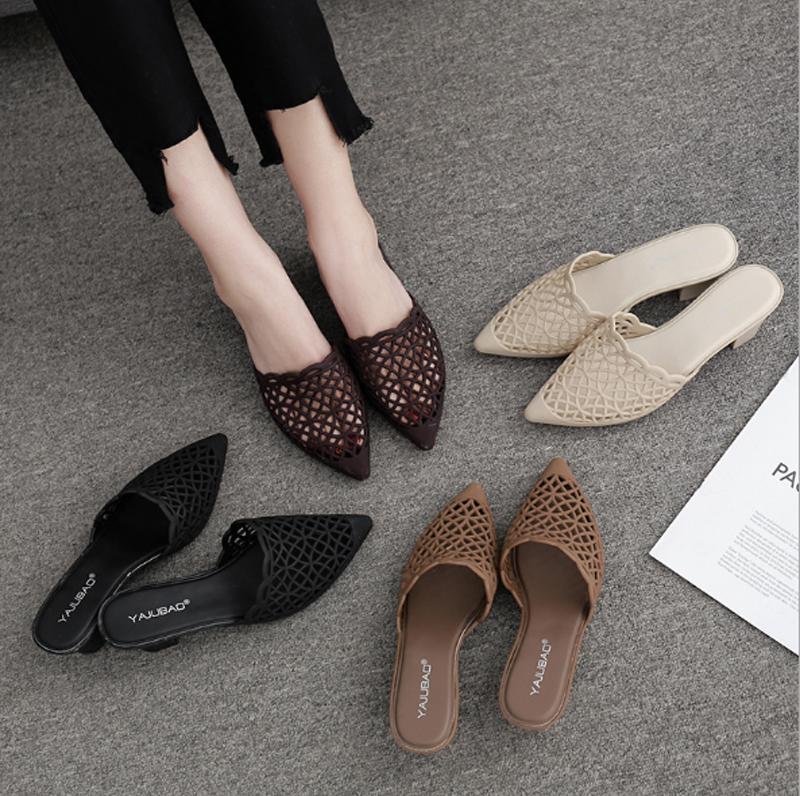 ローヒ レディース 春夏 靴 ミュールサンダル 5.5センチヒール メッシュ編み トングサンダル ビーチ サンダル サンダルミュール