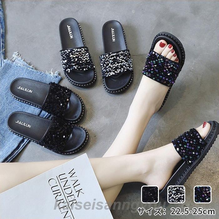 レディース スリッパ 夏 歩きやすい スパンコール シューズ キラキラ