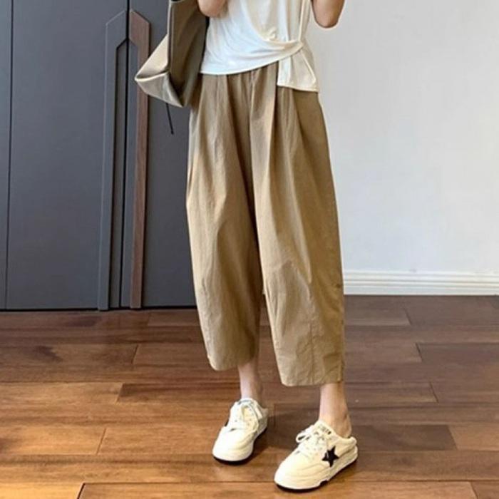 Rakuten - テーパードパンツ ウエストゴム ボトムス 無地 おしゃれ パンツ サルエルパンツ レディース ズボン 9分丈 ワイドパンツ