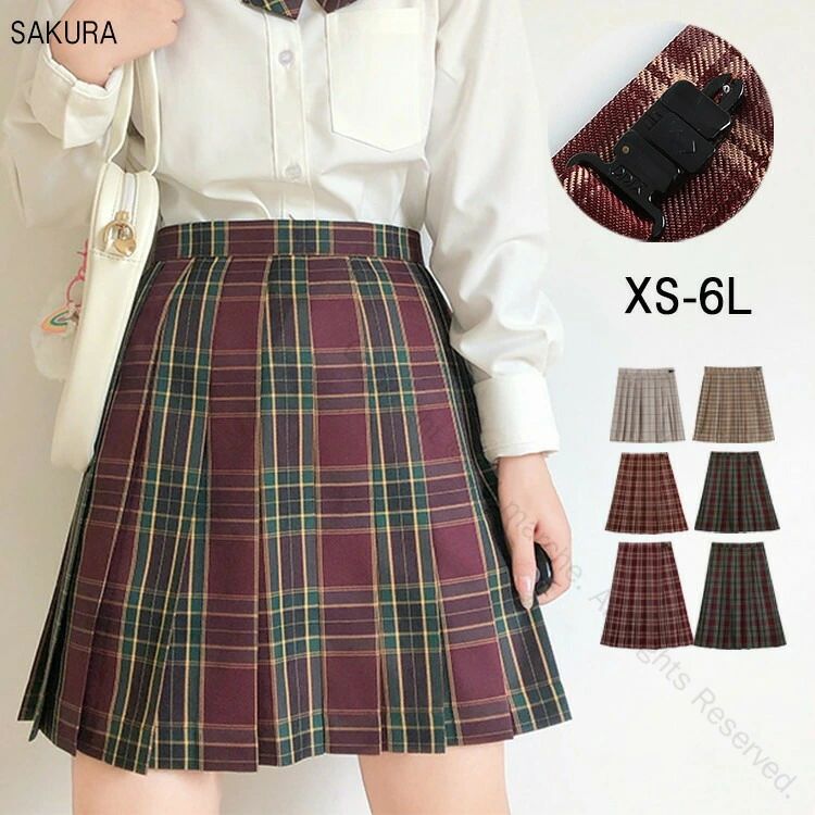 ミニ チェック柄 大きいサイズ対応 ミディアム グ 制服スカート プリーツスカート 膝上丈 スクールスカート ギンガムチェック柄