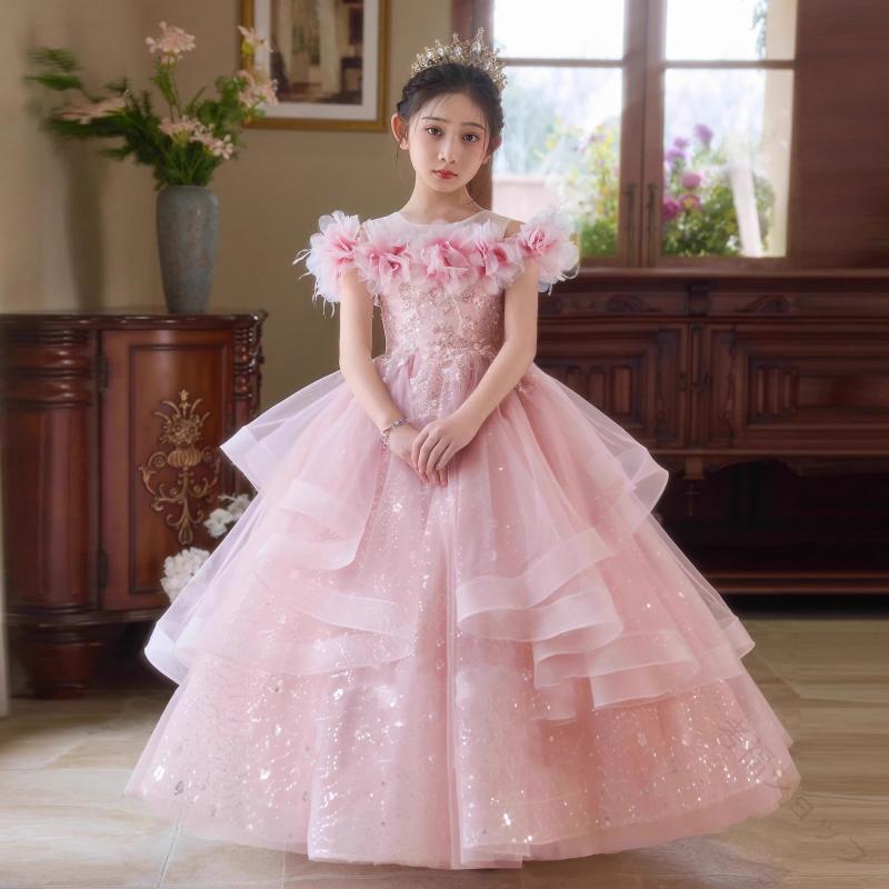 ピンク 誕生日 舞台衣装 ロ 子供用 コンクール キッズ ピアノ演奏会 フォーマル 発表会 プリンセスドレ..
