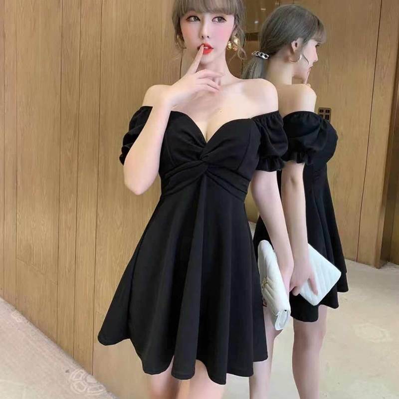 半袖 ドレス ミニ ミニスカート キャバ フレア 大胆 3色 ワンピドレス フレアスカート レディース ワンピース オフショル 肩出し