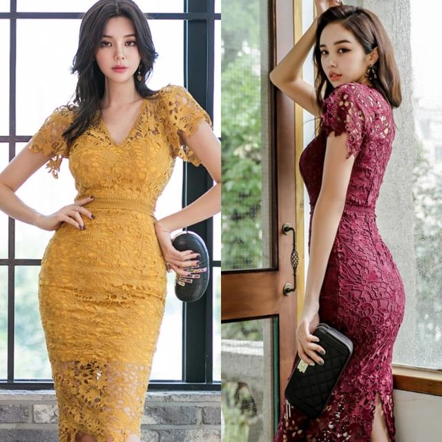 ワンピース きれ お呼ばれ 半袖 レース ハイウエスト タイト ドレス パーティードレス 膝丈 おしゃれ ドレス レディース 結婚式