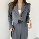 ツーピース 長袖 2色 黒 上下セット セットアップ 個性的 かっこいい シンプル パンツ 無地 スーツ ショート グレー ジャケット