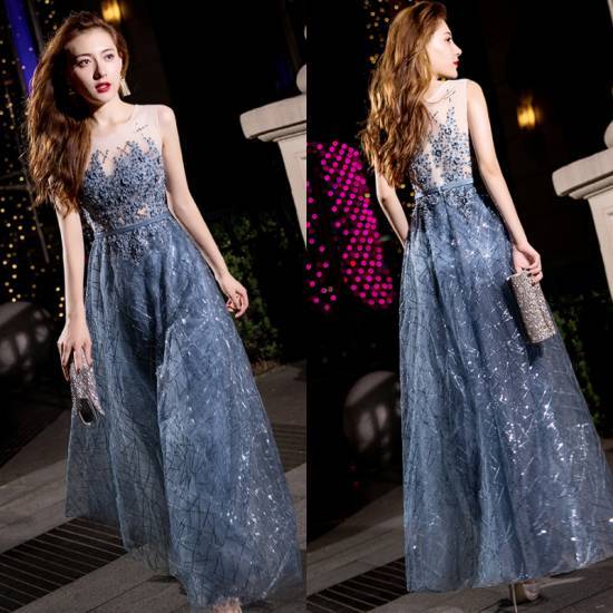 演奏会 結婚式 お呼ばれ ドレス 二次会 大人可愛い パーティードレス ノースリーブ ロング 刺繍 スパン フォーマル ロングドレス