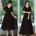 大きいサイズ 2XL 黒 袖あり 大人可愛い ロング ドレス 結婚式 4XL パーティードレス ミモレ丈 3XL 総レース Aライン きれいめ