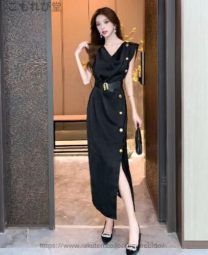 きれいめ ベルト付き お呼ばれ ワンピース Vネック 同窓会 謝恩 キレイめ おしゃれ 膝下 ロング丈 上品..