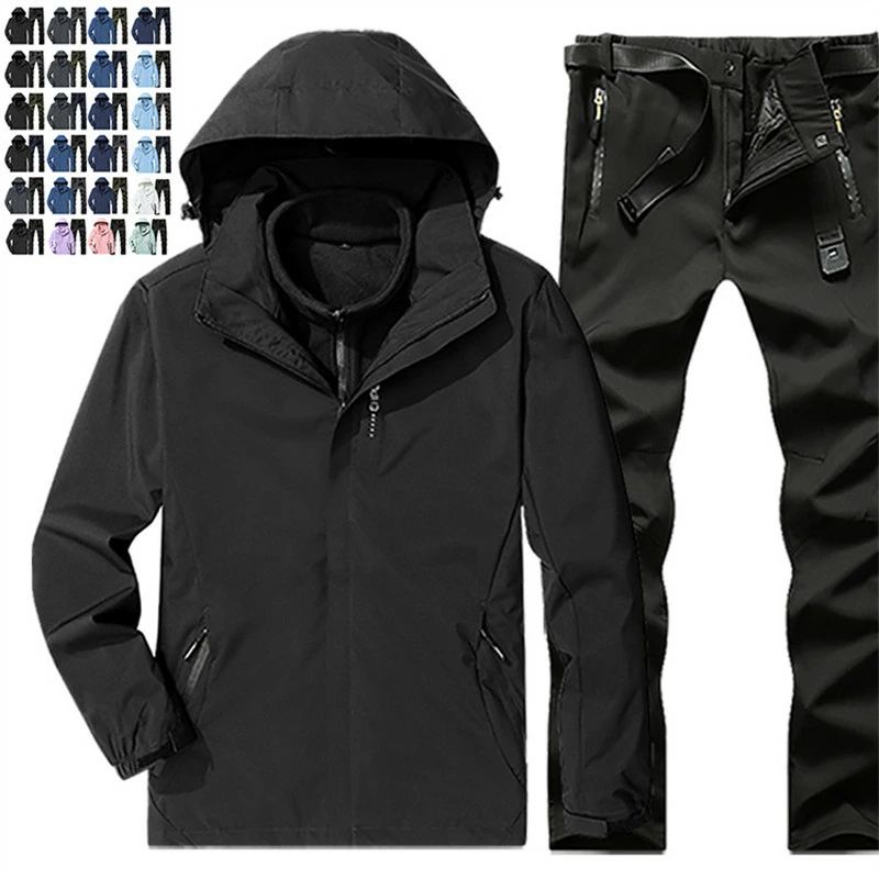 防風 マウンテンパーカー 3点セット 上下セット ロングパンツ 長 防寒 メンズ 大きいサイズ セットアップ アウトドア レディース