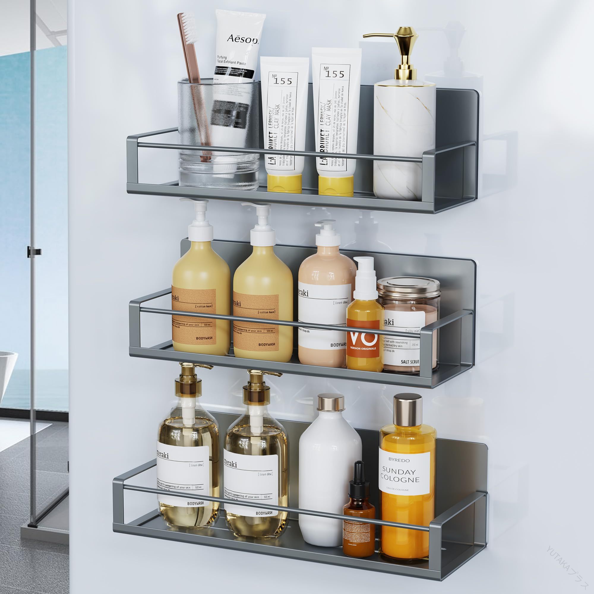 浴室用ラック 収納棚ラック シャワーラック マグネットラック 吸着式壁掛け 穴あけ不要 お風呂 水切り ..