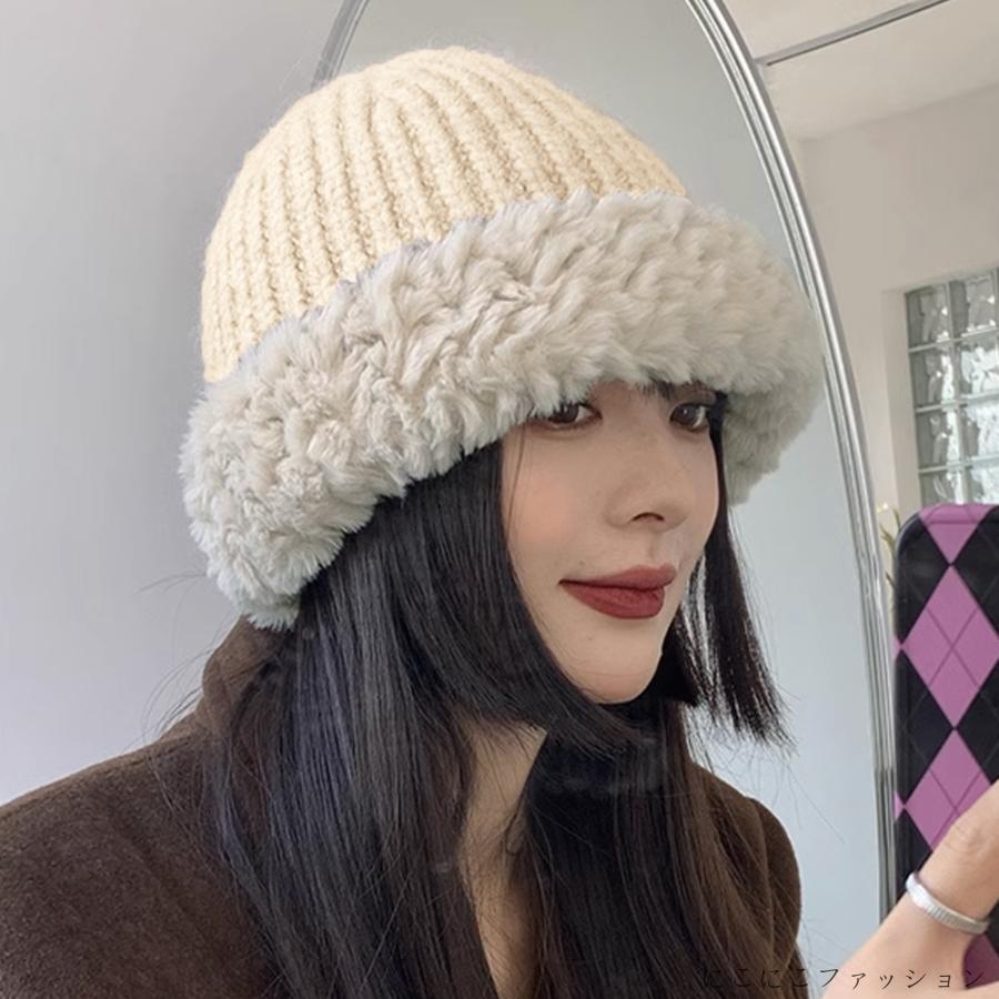 秋冬 ニット バケットハット ボア異素材