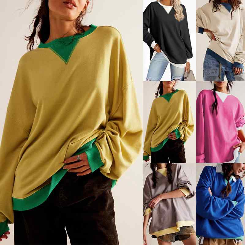 カジュアル プルオーバー 普段使い レディース トップス 無地 秋冬 丸首 カットソー 長袖 スウェット スポーティー 部 ゆったり