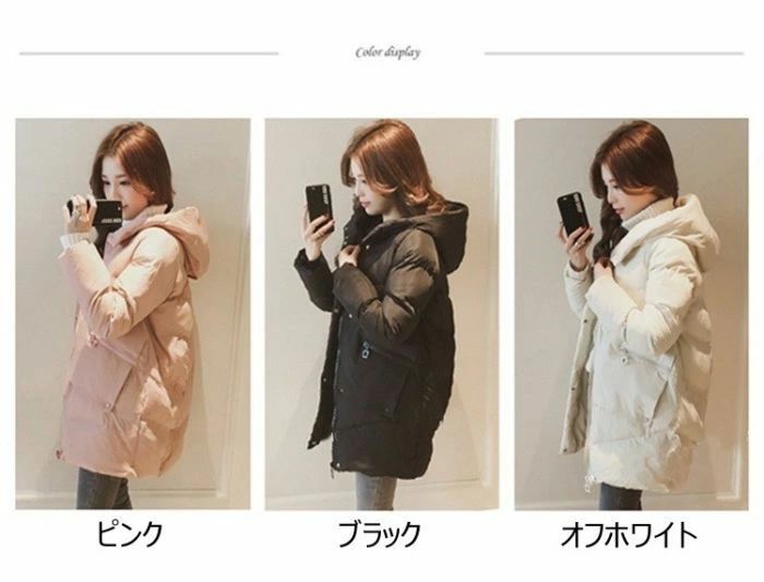 中綿コート 防寒 ミディアム丈 ジッパー 厚手 秋冬 フード付き アウター 無地 レディース