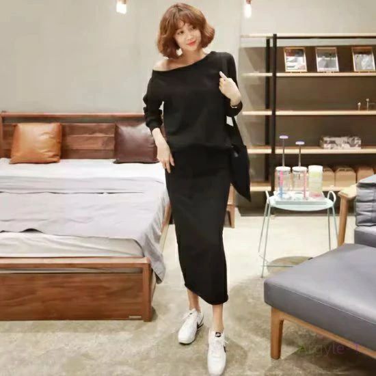 レディース トレーナー ツーピース セットアップ プルオーバー ワンショルダー 2点セット 上下セット ..