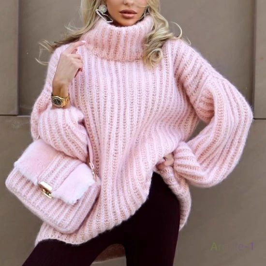 ルーズ トップス レディース 体型カ ニット タートルネック セーター ニットセーター ボリューム袖 長..