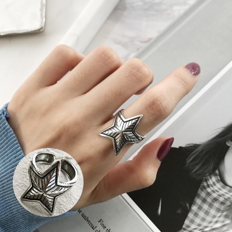 Rakuten - モチーフ スター オープンリング アクセサリー 大ぶり 指輪 アン レディース 星 シルバー925 リング フリーサイズ ロック 女性用