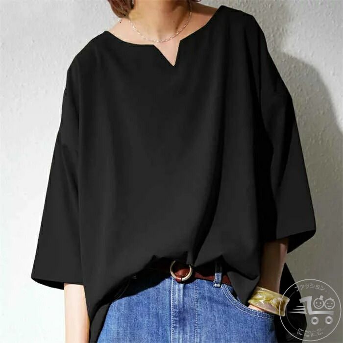 tシャツ 新生活 レディース Tシャツ ロング Vネック Tシャツ ブラウス シャツブラウス 半 チュニックシャツ シャツ チュニック