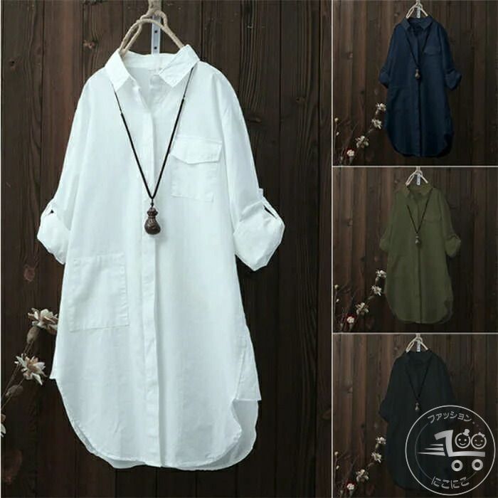 チュニックシャツ ロングシャツ チュニック レディース シャツ シャツ 無地 ブラウス 新生活 長 前開き シャツワンピース ロング