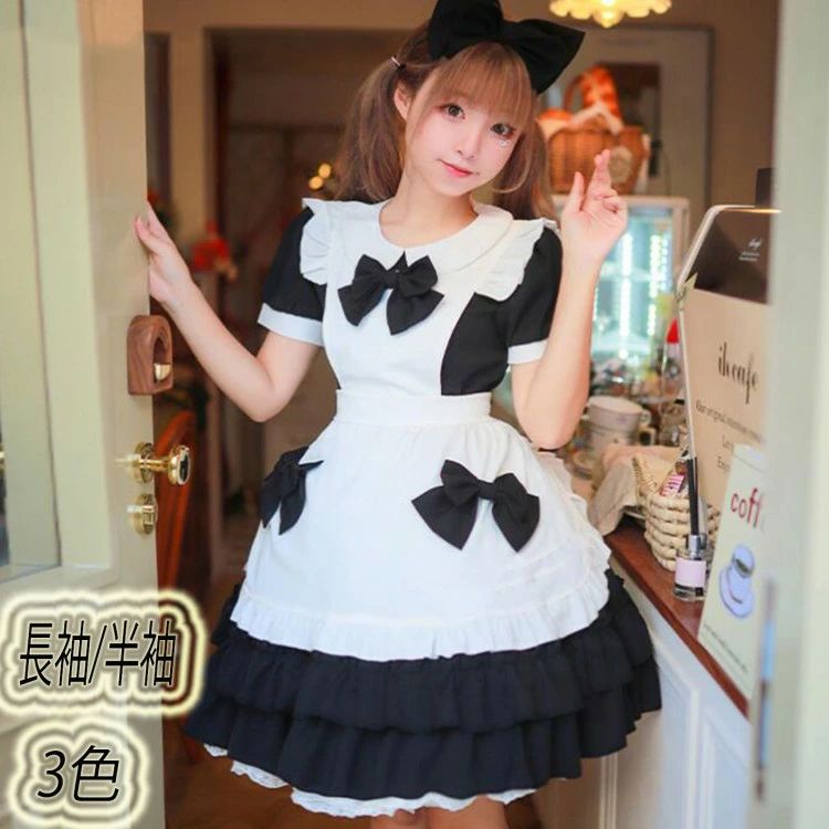 ショート丈ワンピース 女装 半袖長袖メイド服 大人コスチューム メイドコスプレ ウェイトレスコスプレ ..