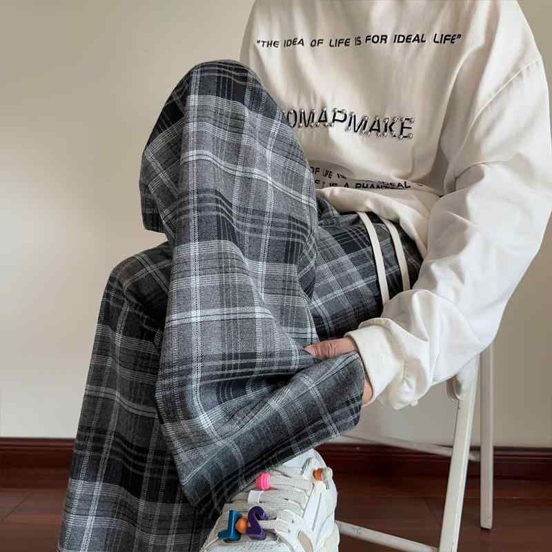 グレー メンズ アメリカン パンツ レッグ チェック柄 オシャレ 冬 カジュアル かっこいい 大人 ファッ..