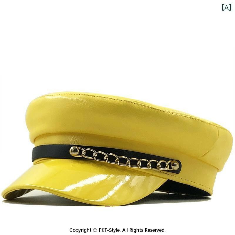 韓国ファッション 撥水加工 帽子 通気性 メタルチェーン キャップ 防風保温 合皮 ボタン飾り ショートブリ PUレザー レディース