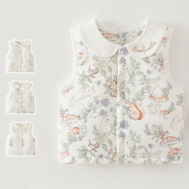 ベビー 男の子 スナップボタン留め ベビーベスト アウター 男女兼用 ベスト ベビー服 厚手 ベスト 綿 ..