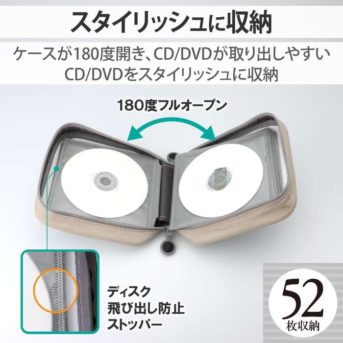 代引不可 エレコム ELECOM CD DVDケース セミハード ファスナー付 52枚収納用ホワイト 製品型番：CCD-H52W konan-10203461 やるCAN サンプル画像2