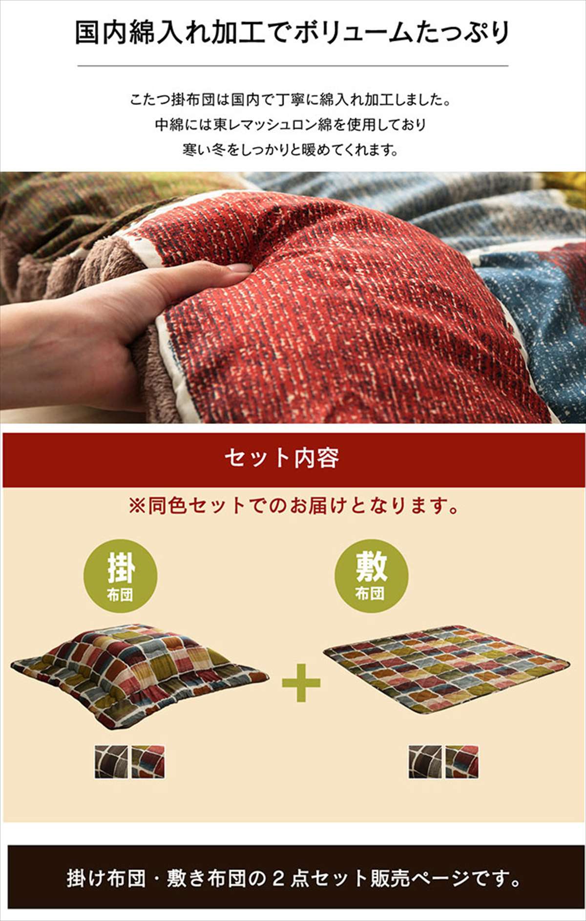 【沖縄・離島配送不可】【代引不可】こたつ布団 掛敷セット 約205×285cm 長方形 大 かけ布団 敷ふとん セット 掛敷 こたつ 布団 日本製 IKEHIKO MOVS205285 [3]