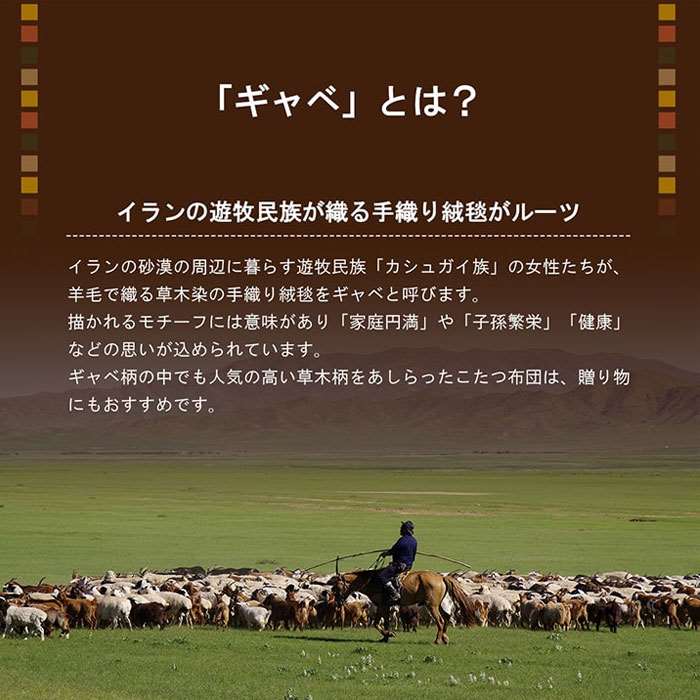 【代引不可】こたつ布団カバー カバー 正方形 約195×195cm ギャッベ柄 撥水 カバーのみ単品 洗える ファスナータイプ フランネル IKEHIKO G5576429 [3]