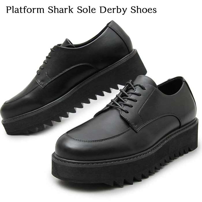 メンズシューズ 紳士靴 プラットフォーム シャークソール ダービーシューズ 紐靴 合成皮革 メンズサイズ ブラック 黒 ビジネスシューズ glabella glbt-219-*-BK