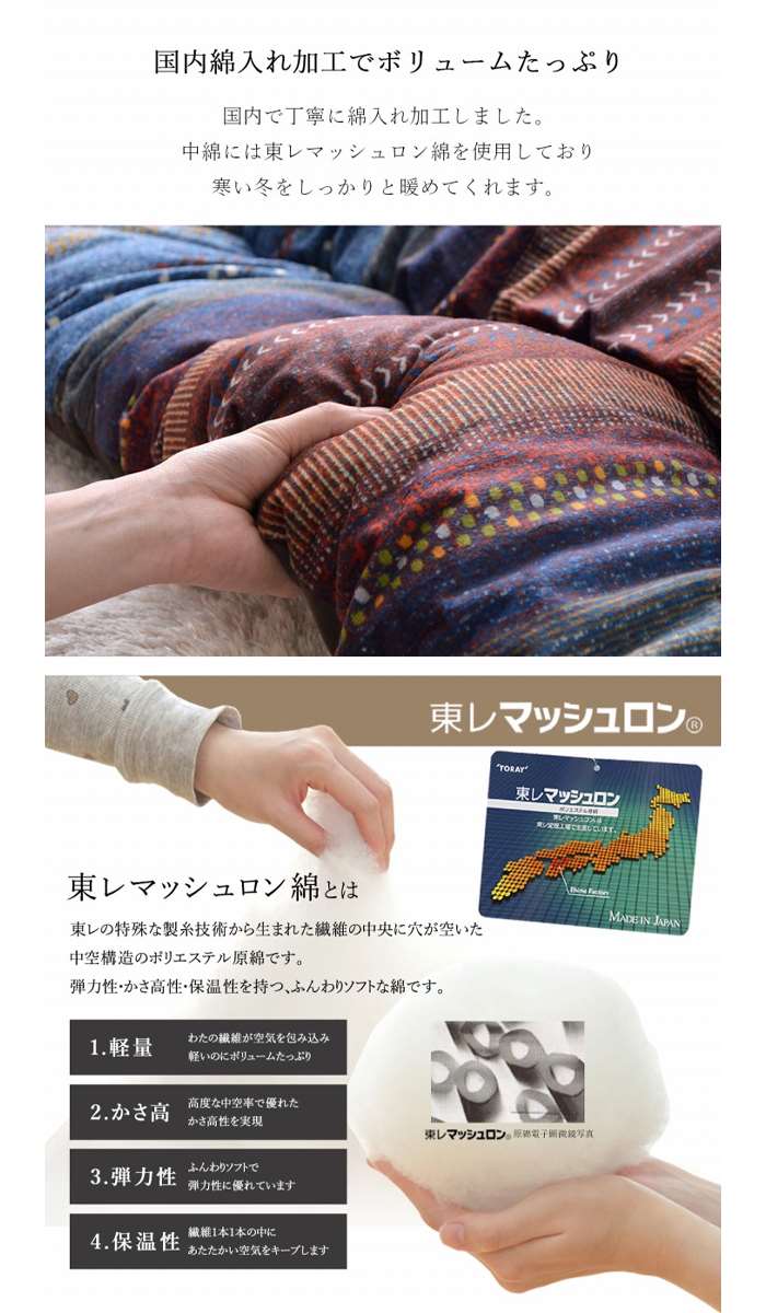 【代引不可】こたつ布団 コタツ布団 厚掛け 掛け布団 単品 正方形 約205×205cm 80～90cm角のこたつ台に適応 手洗い可 ギャッベ柄 ラディ IKEHIKO RDY205205 [3]