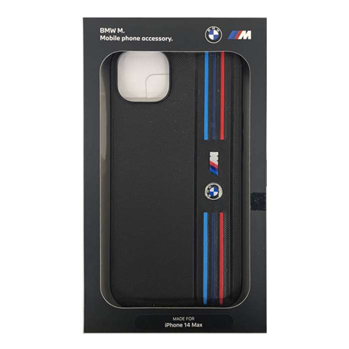 iPhone14 Plus ケース カバー BMW トリコロールラインデザイン 背面ケース ブラック 黒 バックケース M COLLECTION エアージェイ BMHCP14M22PPMK