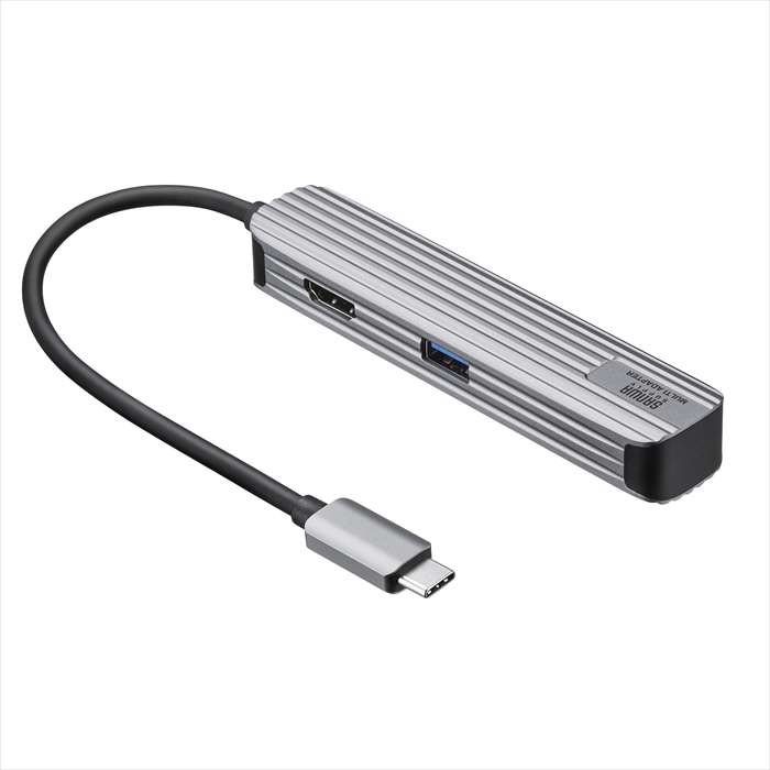 【代引不可】USB Type-Cマルチ変換アダプタ（HDMI＋カードリーダー付）ケーブル15cm アルミ素材 変換アダプタ 持ち運び サンワサプライ USB-3TCHC5S